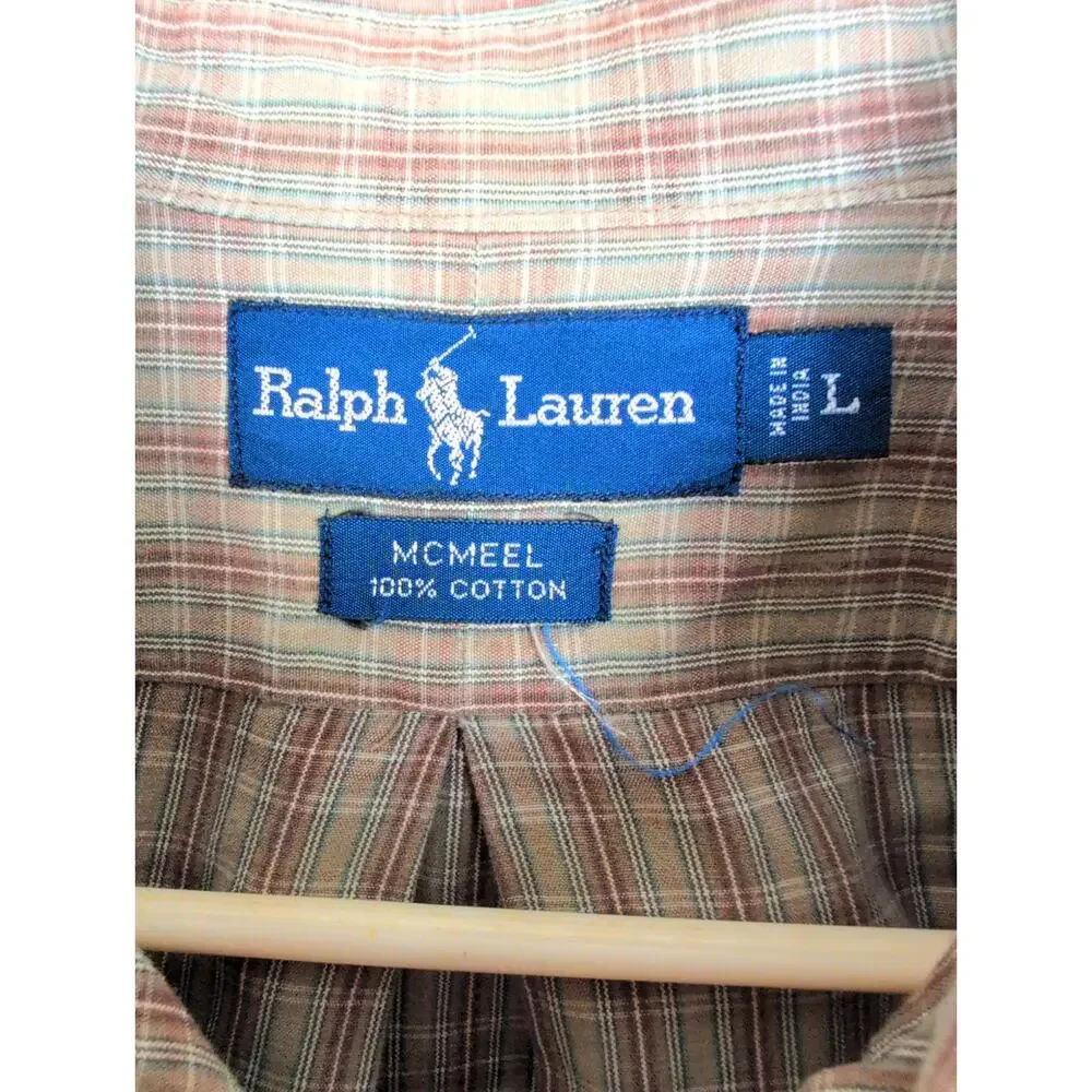 Ralph Lauren McMeel brown plaid long sleeve button up shirt Size Large Preppy